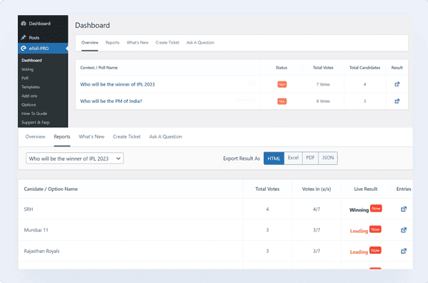 View Results in Admin Panel