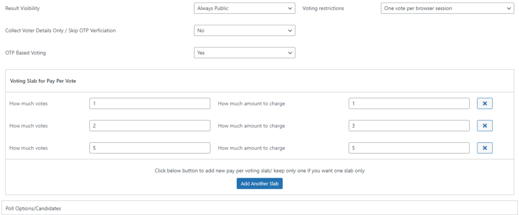 PayStack Vote Slab Options