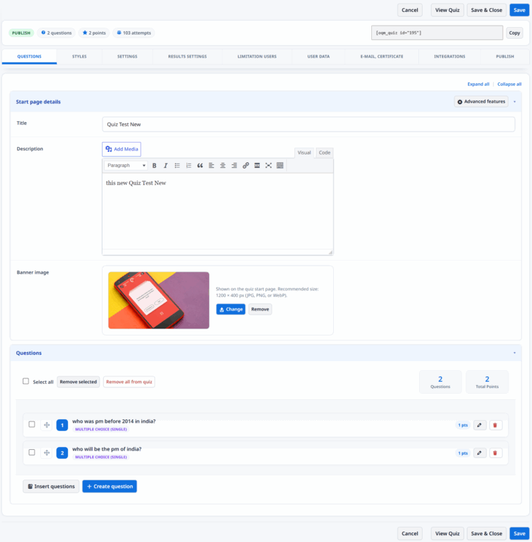 Quiz Builder - General Setup