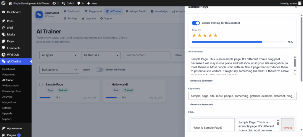 Ai Trainer - WordPress Site Assistant (Train your webpages)